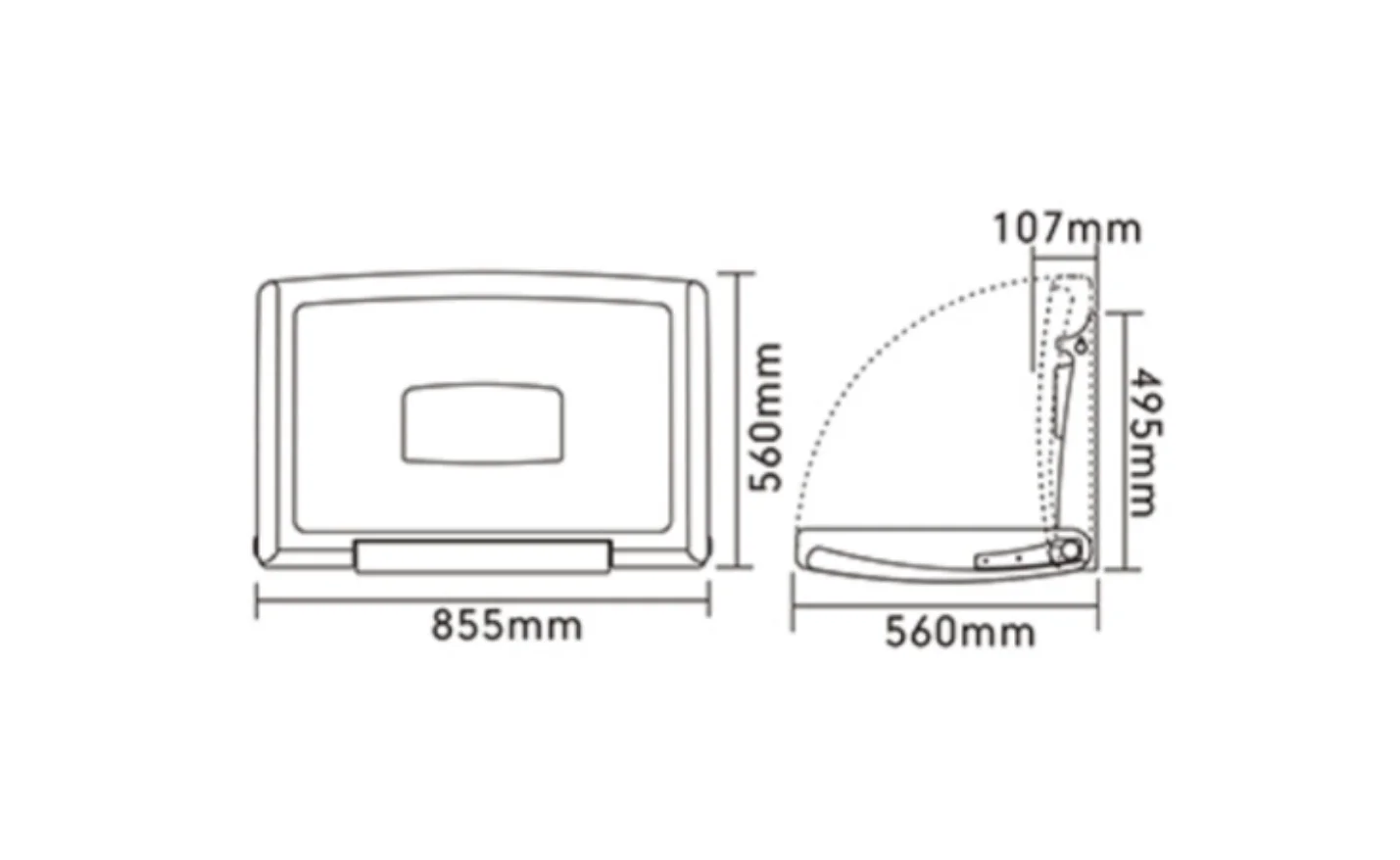 2D Drawing of wall mounted baby changing station AS-BCS-03-P