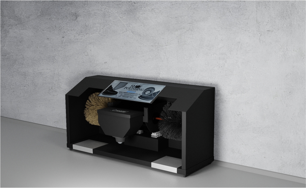 Side view of automatic shoe shine machine