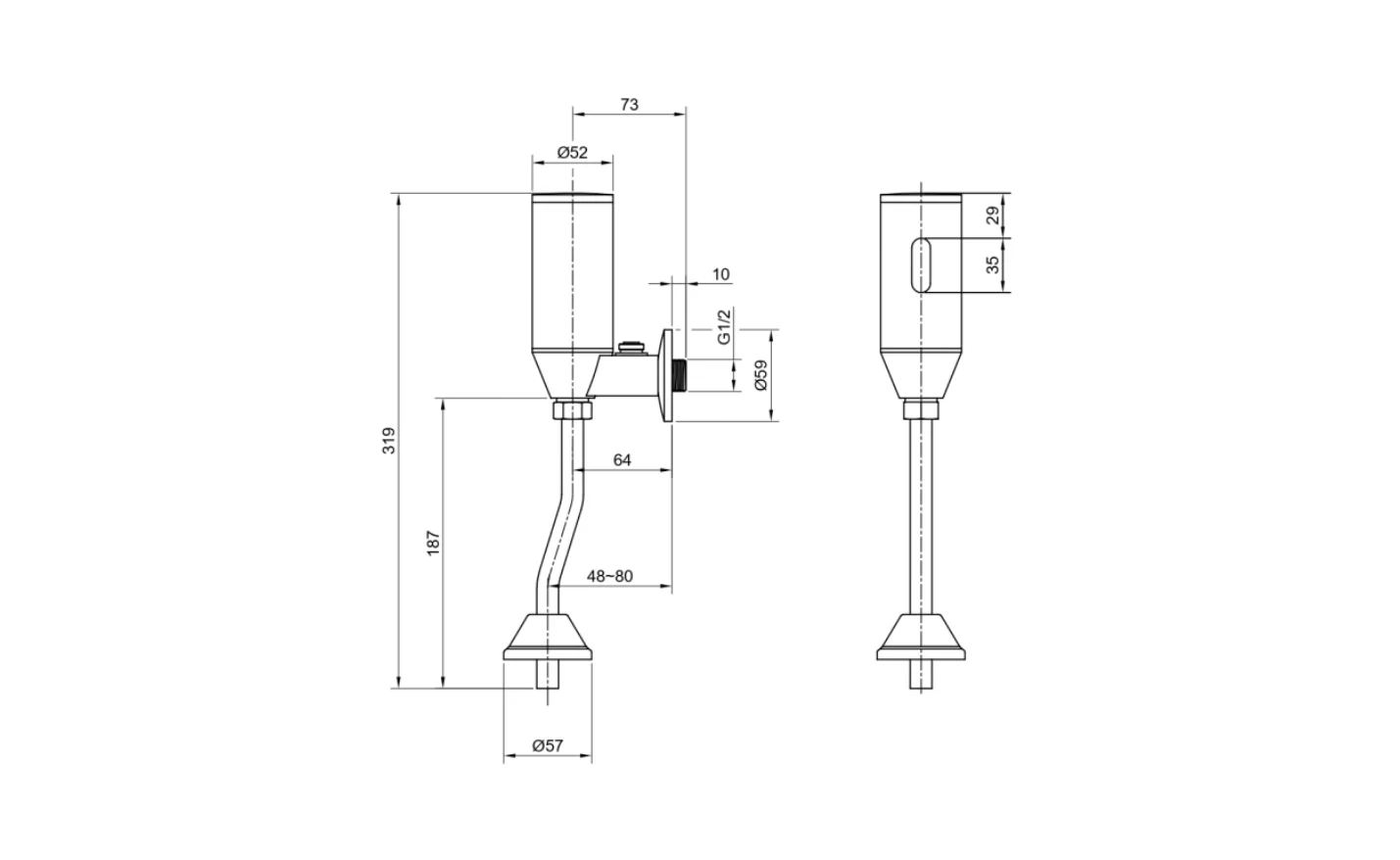 Wall Mount Urinal Sensor ASU-40B-CG – Side Angle