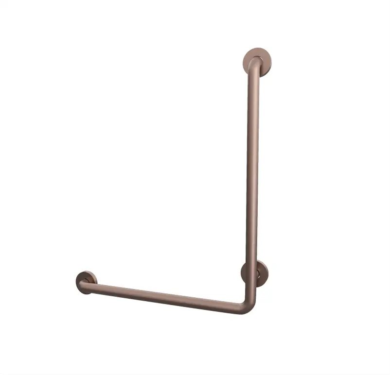L Shape Handicap Grab Bar Towards Left in Rose Gold
