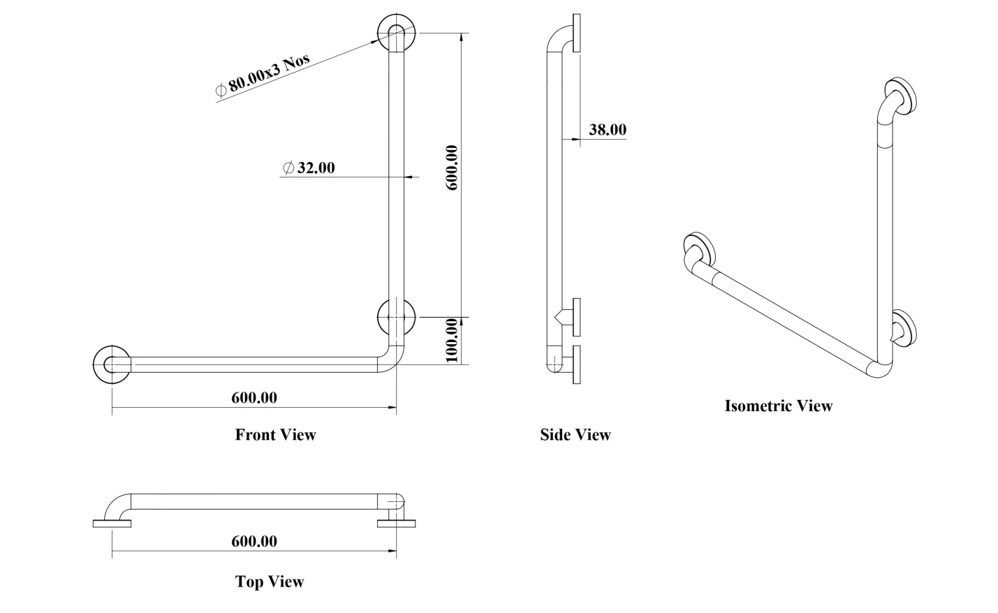     L Shape Handicap Grab Bar Towards Left view 2