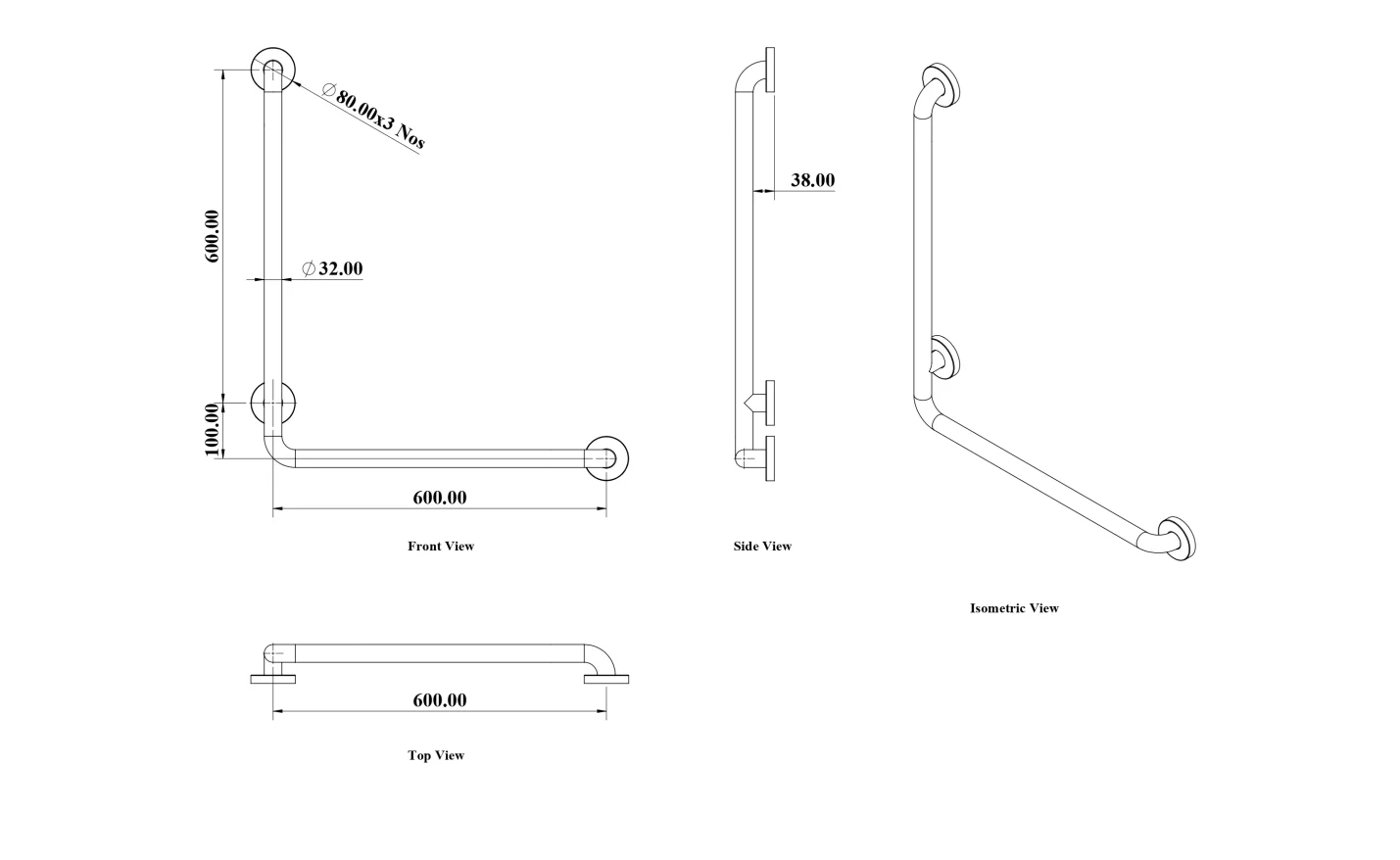     L Shape Handicap Grab Bar Towards Right view 2